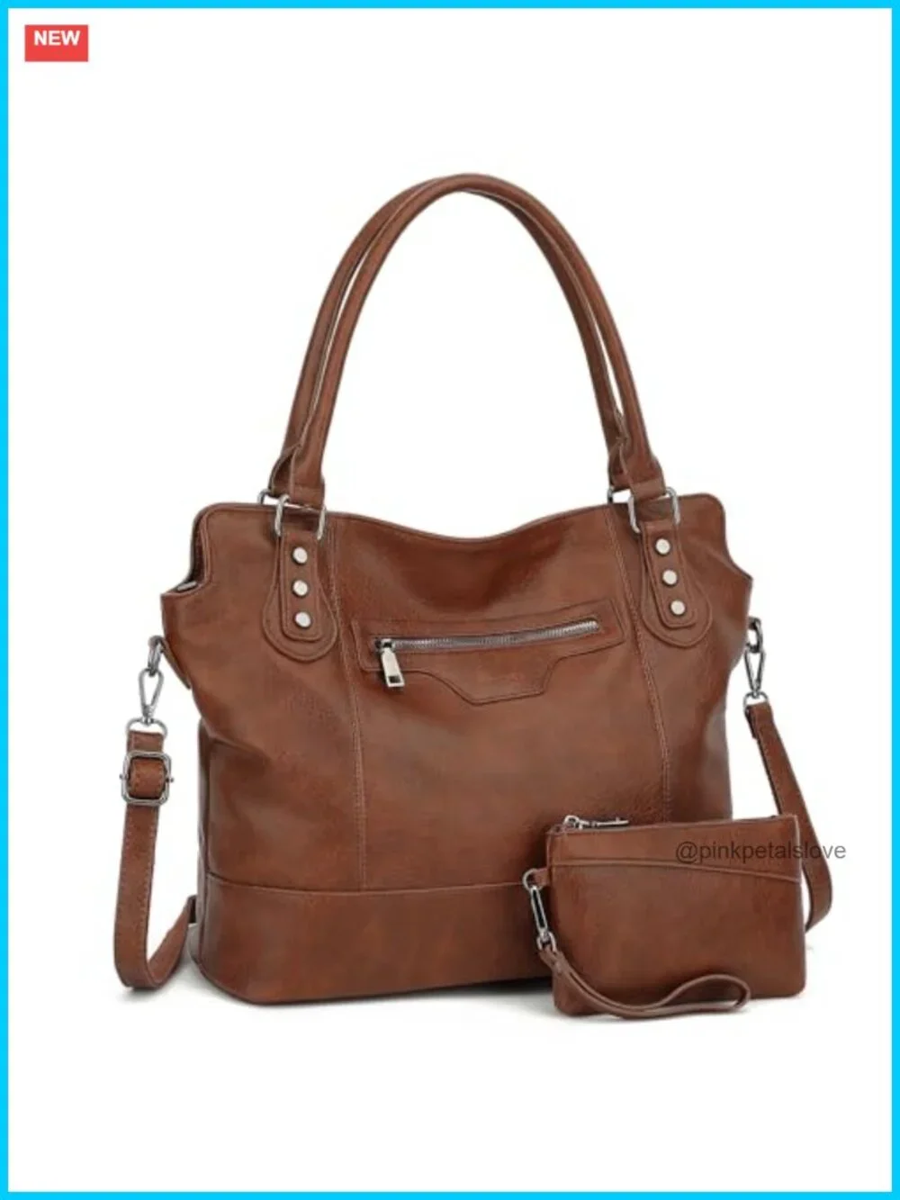 Large Vegan Leather Hobo Tote Bag with Laptop Compartment and Detachable Strap